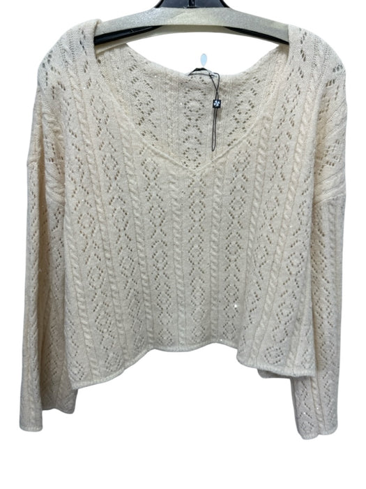 Molly Bracken Size Est S Cream White Acrylic Blend Sequins Cable Knit Sweater Cream White / Est S