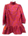 Tuckernuck Size XXS Pink & Red Polyester Long Sleeve Jacquard Ruffle Hem Dress Pink & Red / XXS