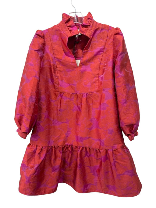 Tuckernuck Size XXS Pink & Red Polyester Long Sleeve Jacquard Ruffle Hem Dress Pink & Red / XXS