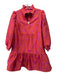 Tuckernuck Size XXS Pink & Red Polyester Long Sleeve Jacquard Ruffle Hem Dress Pink & Red / XXS
