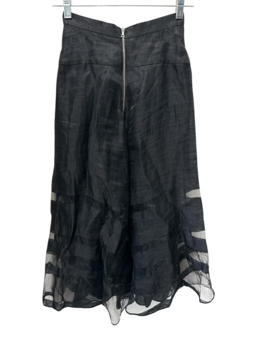 Sass & Bide Size 2 Black Linen Blend Back Zip Sheer Overlay Midi Skirt Black / 2