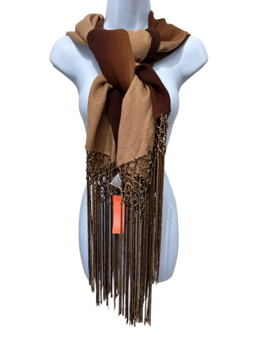 Bindya Beige & Brown Wool & Silk Cord Ombre Fringe scarf Beige & Brown / L