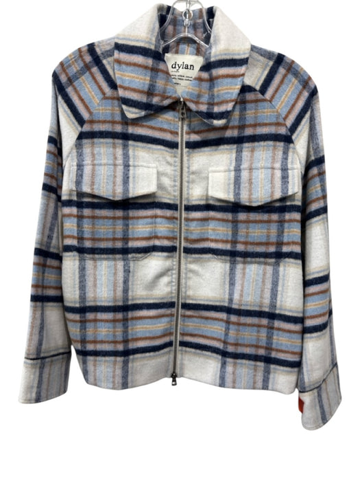 Dylan Size S Blue, White &  Brown Collar Plaid Zip Up Shacket Jacket Blue, White &  Brown / S