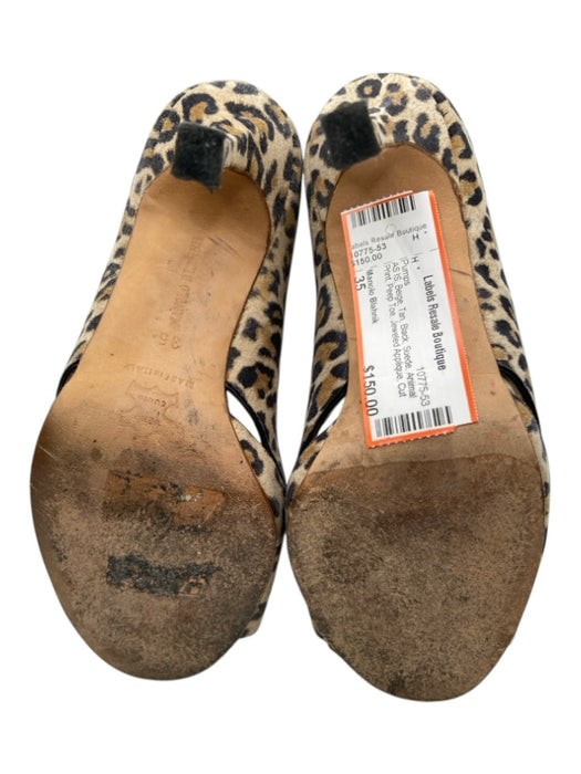 Manolo Blahnik Shoe Size 35 Beige, Tan, Black Suede Animal Print Peep Toe Pumps Beige, Tan, Black / 35