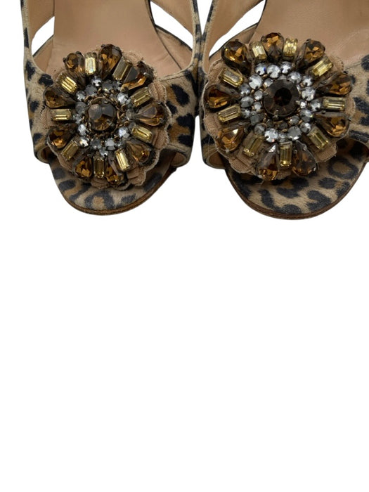 Manolo Blahnik Shoe Size 35 Beige, Tan, Black Suede Animal Print Peep Toe Pumps Beige, Tan, Black / 35