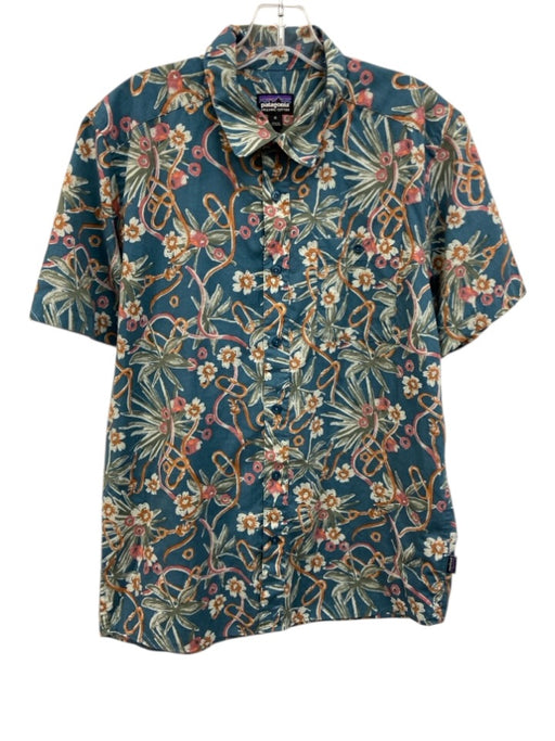 Patagonia Size M Blue & Orange Cotton Blend Floral Button up Men's Short Sleeve Blue & Orange / M