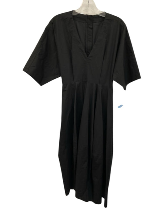 A Piece Apart Size XS/S Black Cotton V Neck Pleated Dress Black / XS/S