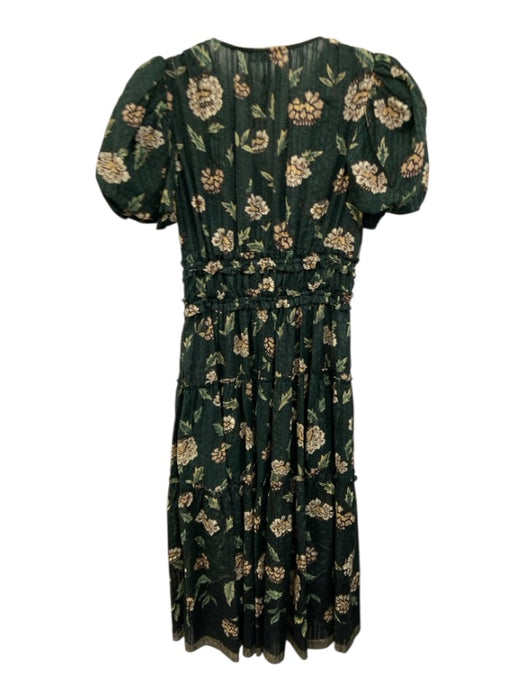 Ulla Johnson Size 4 Green Cotton & Viscose V Neck Tie Detail Tiered Dress Green / 4