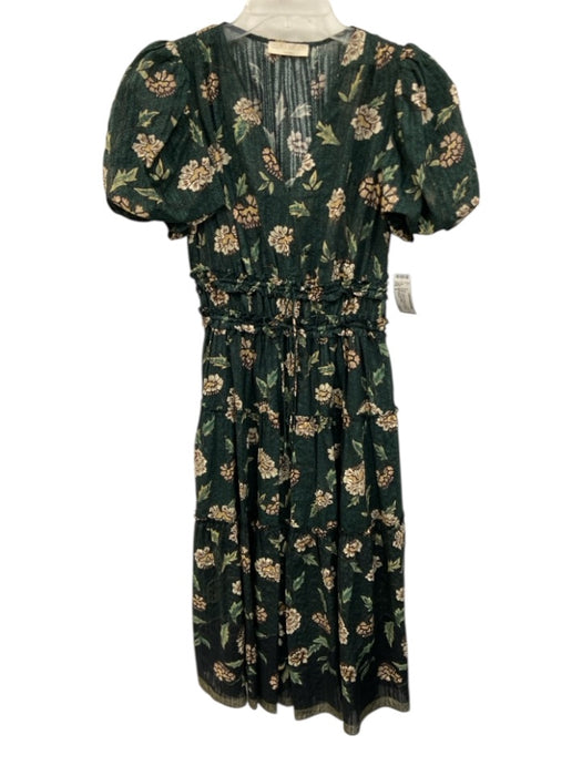 Ulla Johnson Size 4 Green Cotton & Viscose V Neck Tie Detail Tiered Dress Green / 4