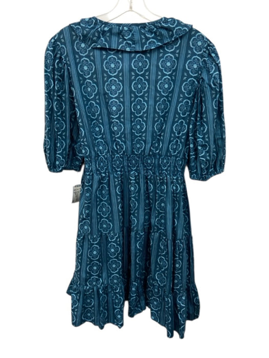 Marigold Size M Teal & Blue Cotton Tiered All Over Print Pockets Dress Teal & Blue / M