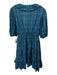 Marigold Size M Teal & Blue Cotton Tiered All Over Print Pockets Dress Teal & Blue / M
