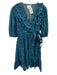 Marigold Size M Teal & Blue Cotton Tiered All Over Print Pockets Dress Teal & Blue / M