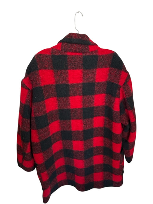 Isabel Marant Size 42 Red & Black Wool Long Sleeve Buffalo Check One Button Coat Red & Black / 42