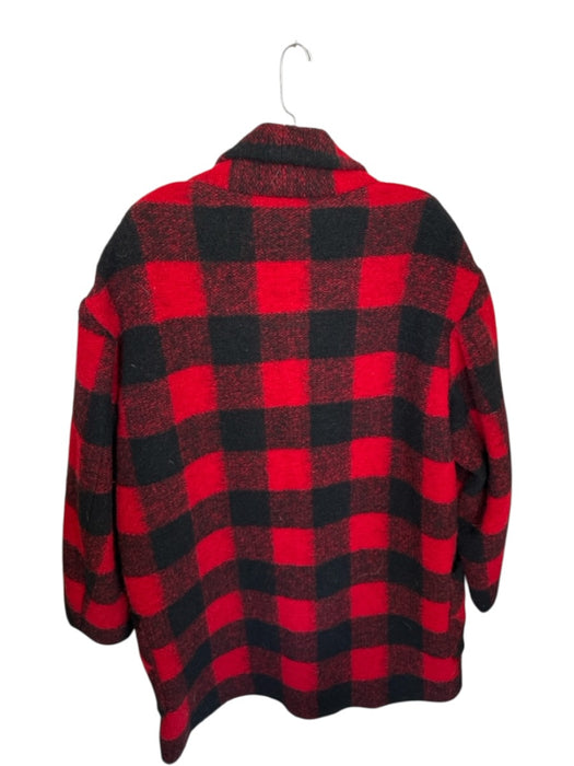 Isabel Marant Size 42 Red & Black Wool Long Sleeve Buffalo Check One Button Coat Red & Black / 42