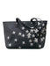 Henri Bendel Black Leather Floral Zip Close silver hardware Bag Black