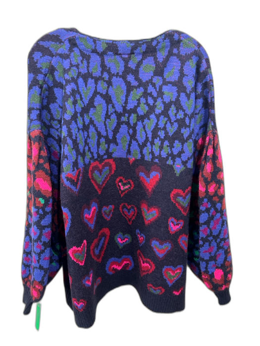 Farm Rio Size L Blue, Black, Red Acrylic & Polyamide Long puff sleeve Cardigan Blue, Black, Red / L