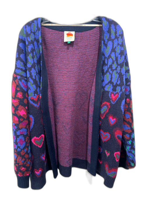 Farm Rio Size L Blue, Black, Red Acrylic & Polyamide Long puff sleeve Cardigan Blue, Black, Red / L