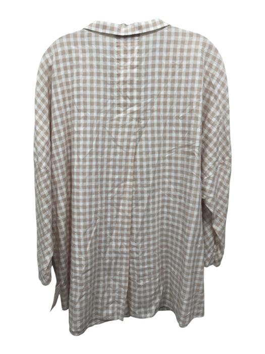 Lafayette 148 Size XL White & Blush Pink Modal Blend Checked Long Sleeve Top White & Blush Pink / XL