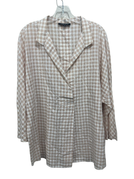 Lafayette 148 Size XL White & Blush Pink Modal Blend Checked Long Sleeve Top White & Blush Pink / XL