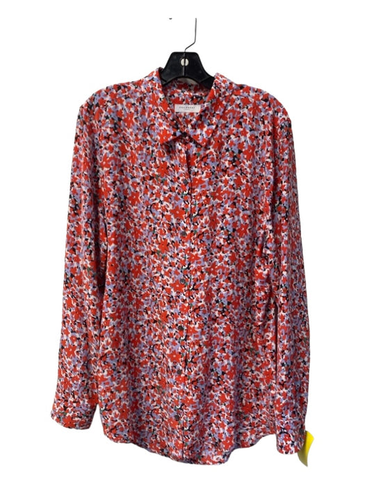Equipment Size XXL Blue & Red Silk Long Sleeve Button Down Collared Floral Top Blue & Red / XXL