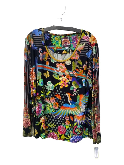 Johnny Was Size XL Black & Multi Bamboo V Neck Long Sleeve Floral Top Black & Multi / XL