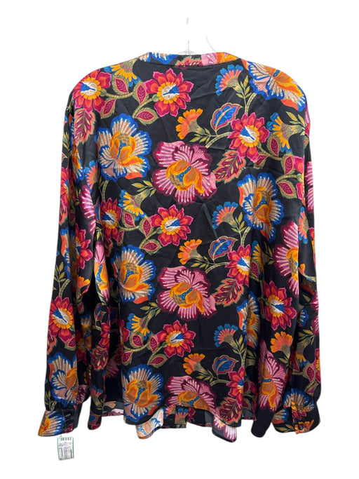 Johnny Was Workshop Size XL Black, Orange & Pink Silk Button Front Floral Top Black, Orange & Pink / XL
