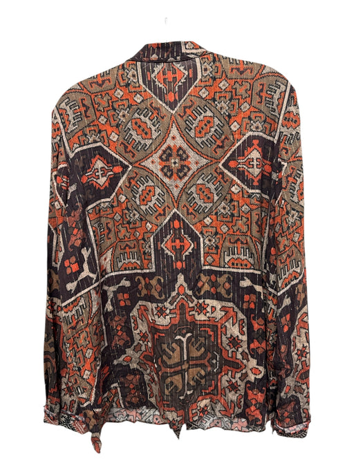 Kobi Halperin Size XL Brown, Beige & Orange Viscose Geometric Print Neck Tie Top Brown, Beige & Orange / XL