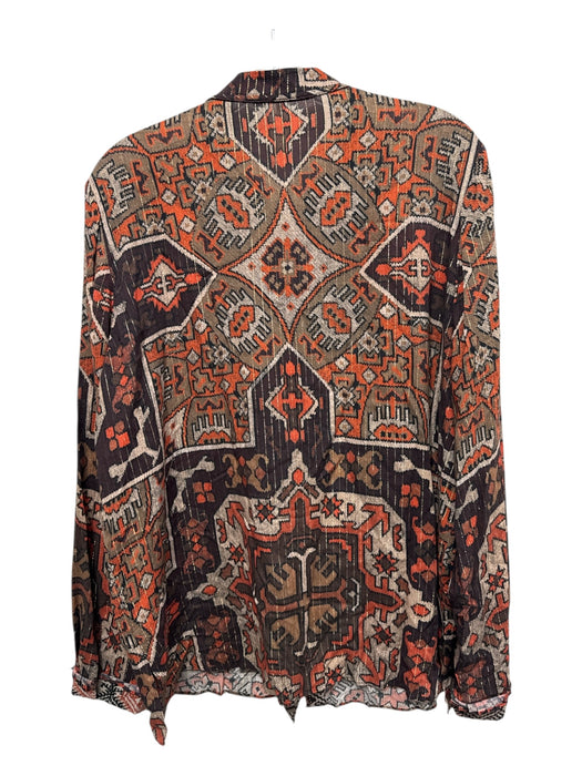 Kobi Halperin Size XL Brown, Beige & Orange Viscose Geometric Print Neck Tie Top Brown, Beige & Orange / XL