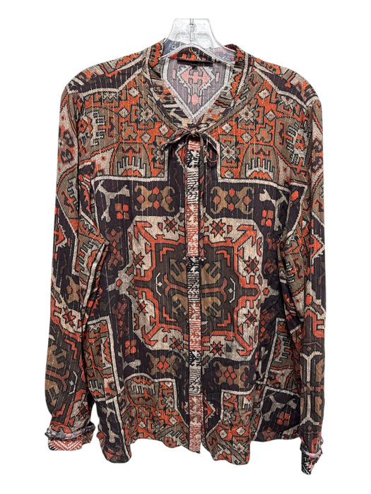 Kobi Halperin Size XL Brown, Beige & Orange Viscose Geometric Print Neck Tie Top Brown, Beige & Orange / XL
