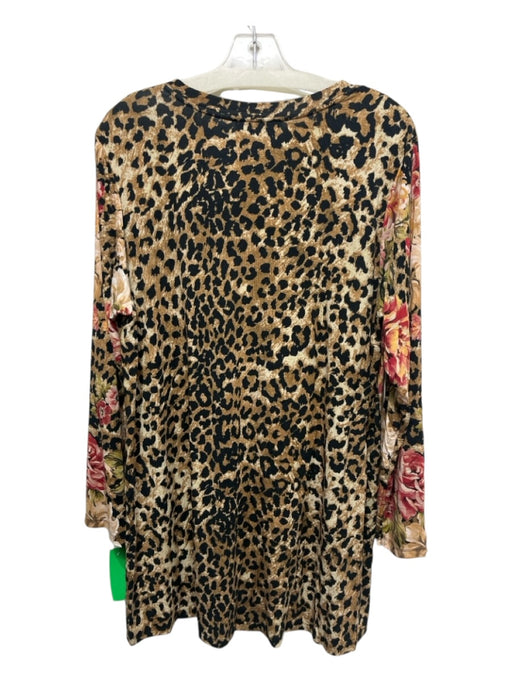 Johnny Was Size XL Tan, Black & Pink Viscose Blend Floral Cheetah Print Knit Top Tan, Black & Pink / XL