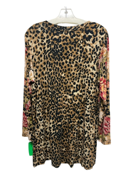 Johnny Was Size XL Tan, Black & Pink Viscose Blend Floral Cheetah Print Knit Top Tan, Black & Pink / XL