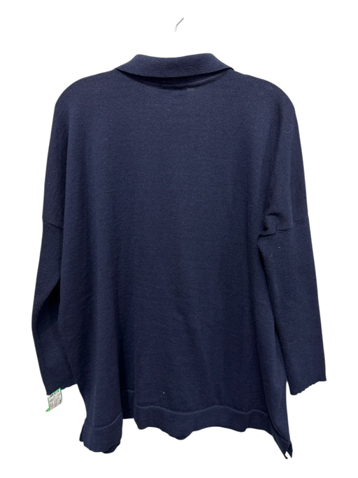 Tuckernuck Size xl/xxl Navy Blue Tencel & Linen Knit Polo Bear Long Sleeve Top Navy Blue / xl/xxl