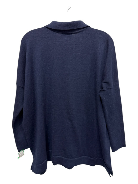 Tuckernuck Size xl/xxl Navy Blue Tencel & Linen Knit Polo Bear Long Sleeve Top Navy Blue / xl/xxl