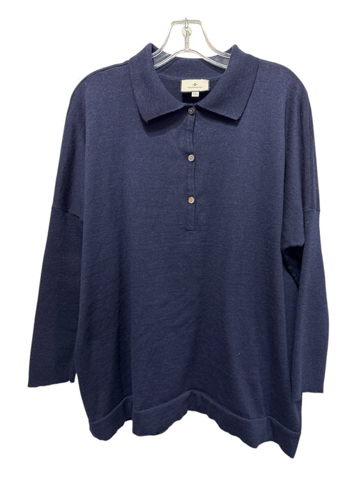 Tuckernuck Size xl/xxl Navy Blue Tencel & Linen Knit Polo Bear Long Sleeve Top Navy Blue / xl/xxl
