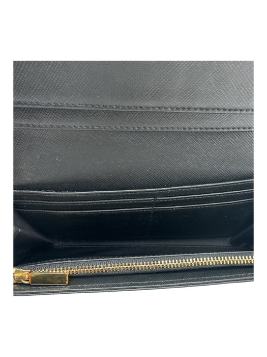 Tory Burch Black Leather Snap Front Gold Tone Hardware Card holder Wallets Black