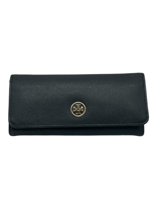 Tory Burch Black Leather Snap Front Gold Tone Hardware Card holder Wallets Black
