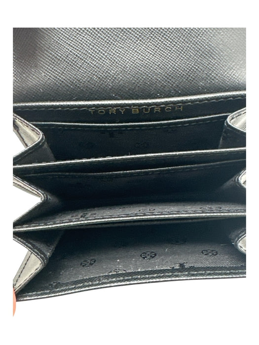 Tory Burch Black Leather Small Accordion Gold Tone Hardware Snap Front Wallets Black