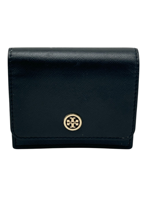 Tory Burch Black Leather Small Accordion Gold Tone Hardware Snap Front Wallets Black