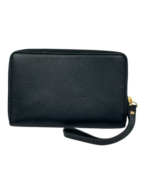 Marc Jacobs Black Leather Zipper Card Holder Gold Tone Hardware Wristlet Wallets Black