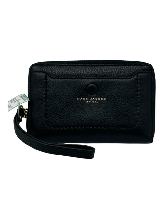 Marc Jacobs Black Leather Zipper Card Holder Gold Tone Hardware Wristlet Wallets Black