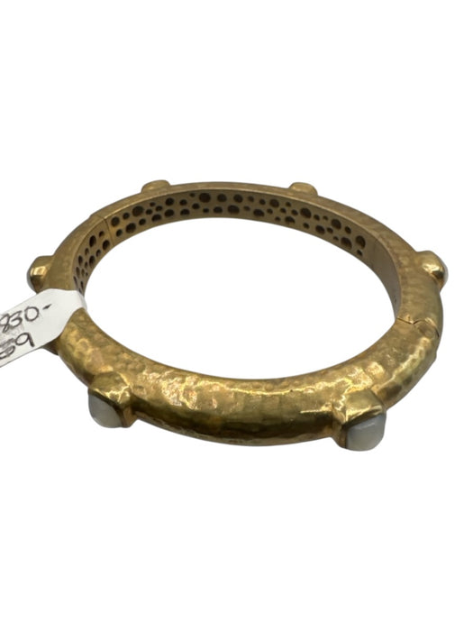 Julie Vos Gold & White Metal Hinge 24kt gold plated Hammered Bangle Bracelet Gold & White