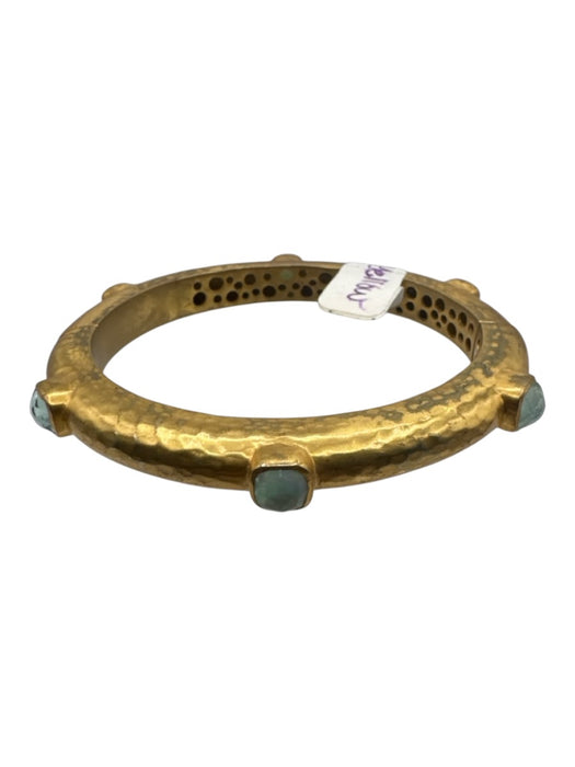 Julie Vos Gold & Clear Metal Hinge 24kt gold plated Hammered Bangle Bracelet Gold & Clear