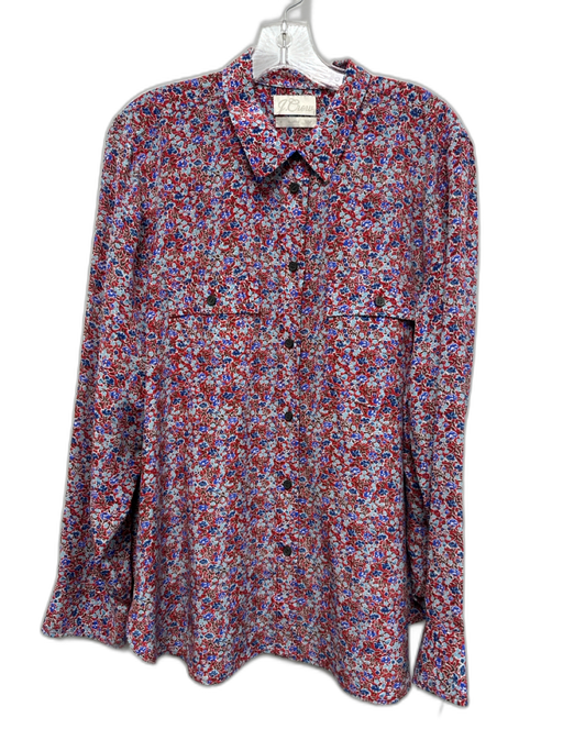 J. Crew Size 16 Red, Blue & White Silk Long Sleeve Floral Button Up Shirt Top Red, Blue & White / 16
