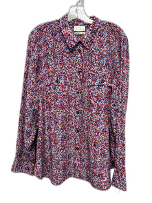J. Crew Size 16 Red, Blue & White Silk Long Sleeve Floral Button Up Shirt Top Red, Blue & White / 16