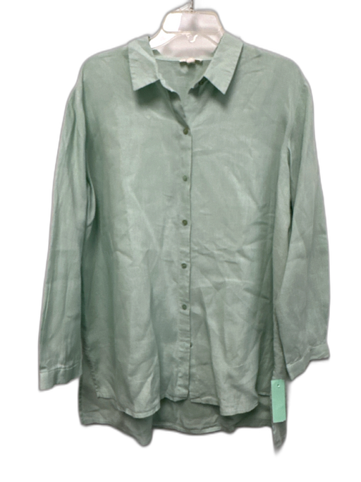Eileen Fisher Size XL Seafoam Green Linen Long Sleeve Button Up Shirt Top Seafoam Green / XL