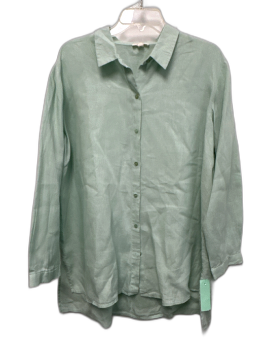 Eileen Fisher Size XL Seafoam Green Linen Long Sleeve Button Up Shirt Top Seafoam Green / XL