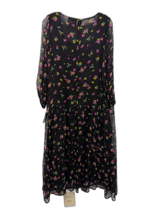 Johnny Was Jade Size L Black, Pink & Yellow Silk Floral 3/4 Balloon Sleeve Dress Black, Pink & Yellow / L