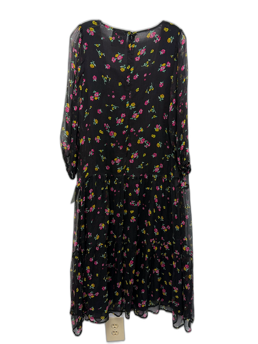 Johnny Was Jade Size L Black, Pink & Yellow Silk Floral 3/4 Balloon Sleeve Dress Black, Pink & Yellow / L