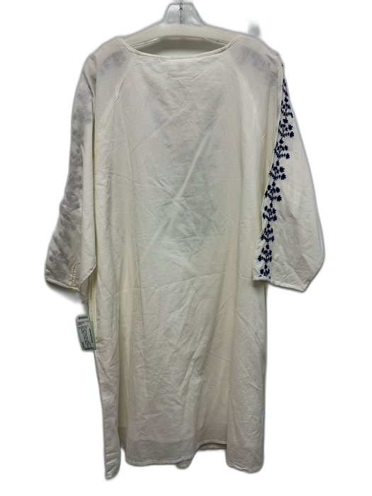 Pomegranate Size XL White & Blue Cotton Botanical Embroidery 3/4 Sleeve Dress White & Blue / XL
