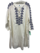Pomegranate Size XL White & Blue Cotton Botanical Embroidery 3/4 Sleeve Dress White & Blue / XL